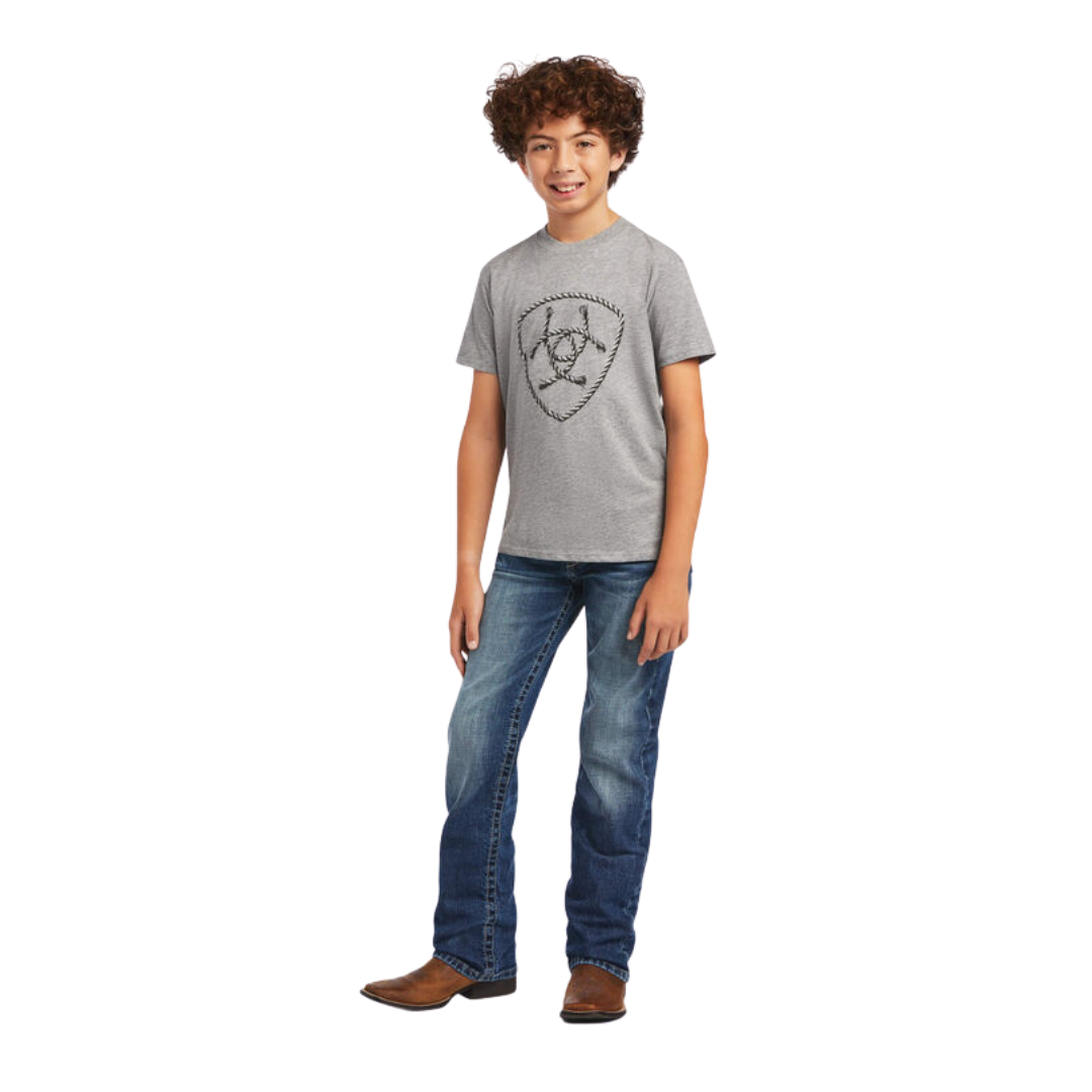 Ariat Youth Boy's Rope Shield Grey Shirt