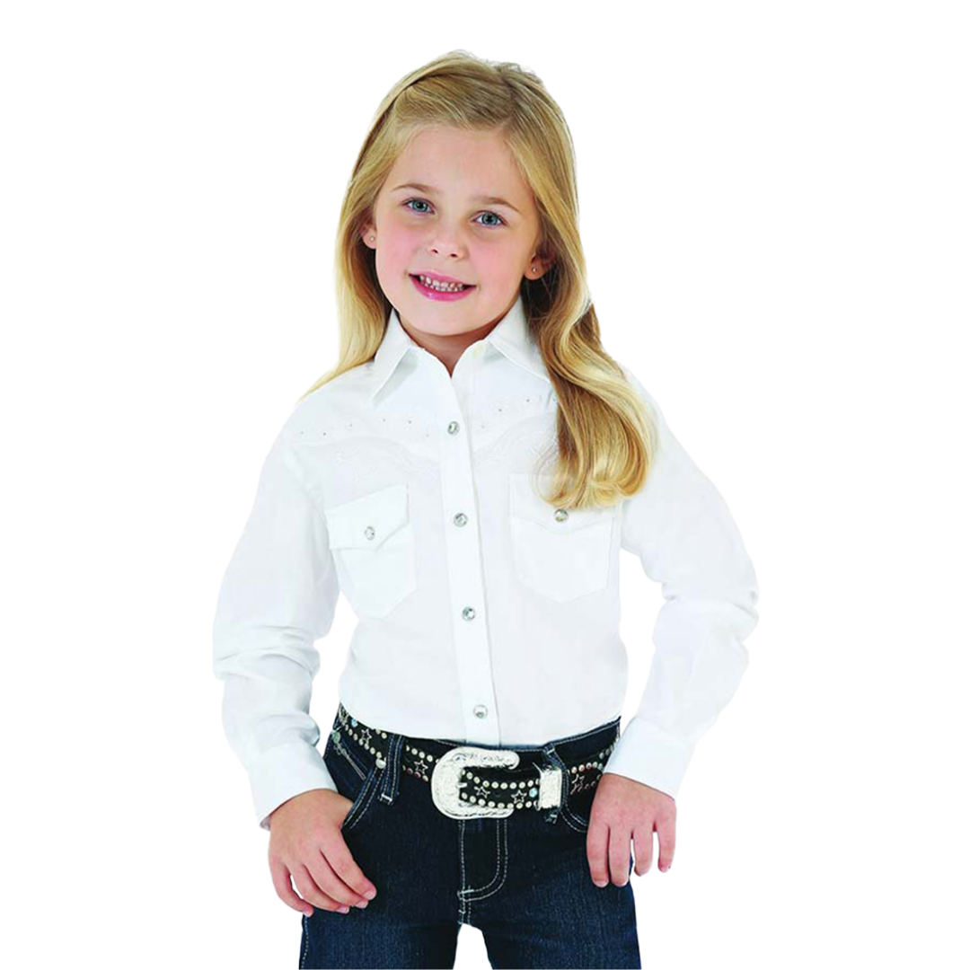 Wrangler Youth Girl's Rhinestone Western White Shirt