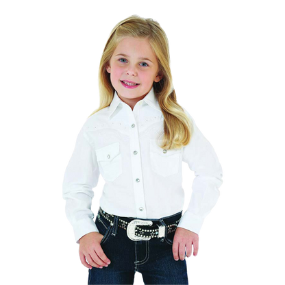 Wrangler Youth Girl's Rhinestone Western White Shirt
