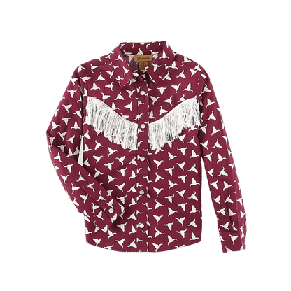 Wrangler Youth Girl's Fringe Steer Head Red Shirt