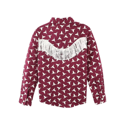 Wrangler Youth Girl's Fringe Steer Head Red Shirt