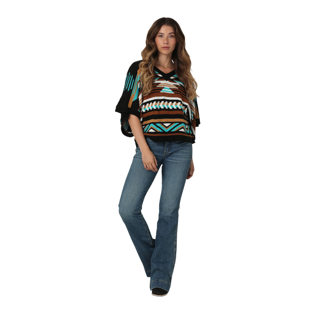 Wrangler Women's Black Beauty Boxy Poncho Sweater