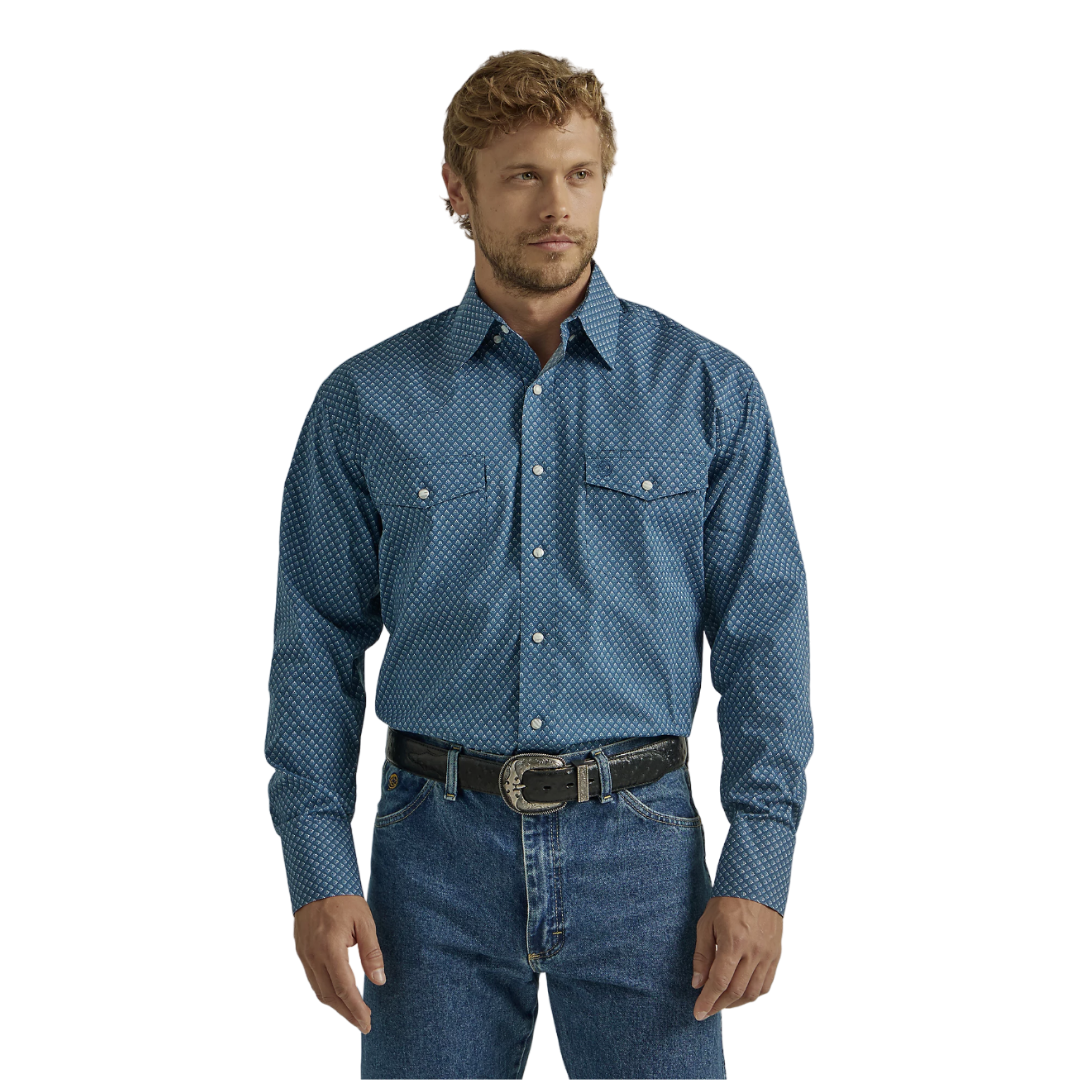 Wrangler Mens's Turquoise Paisley George Strait Snap Shirt
