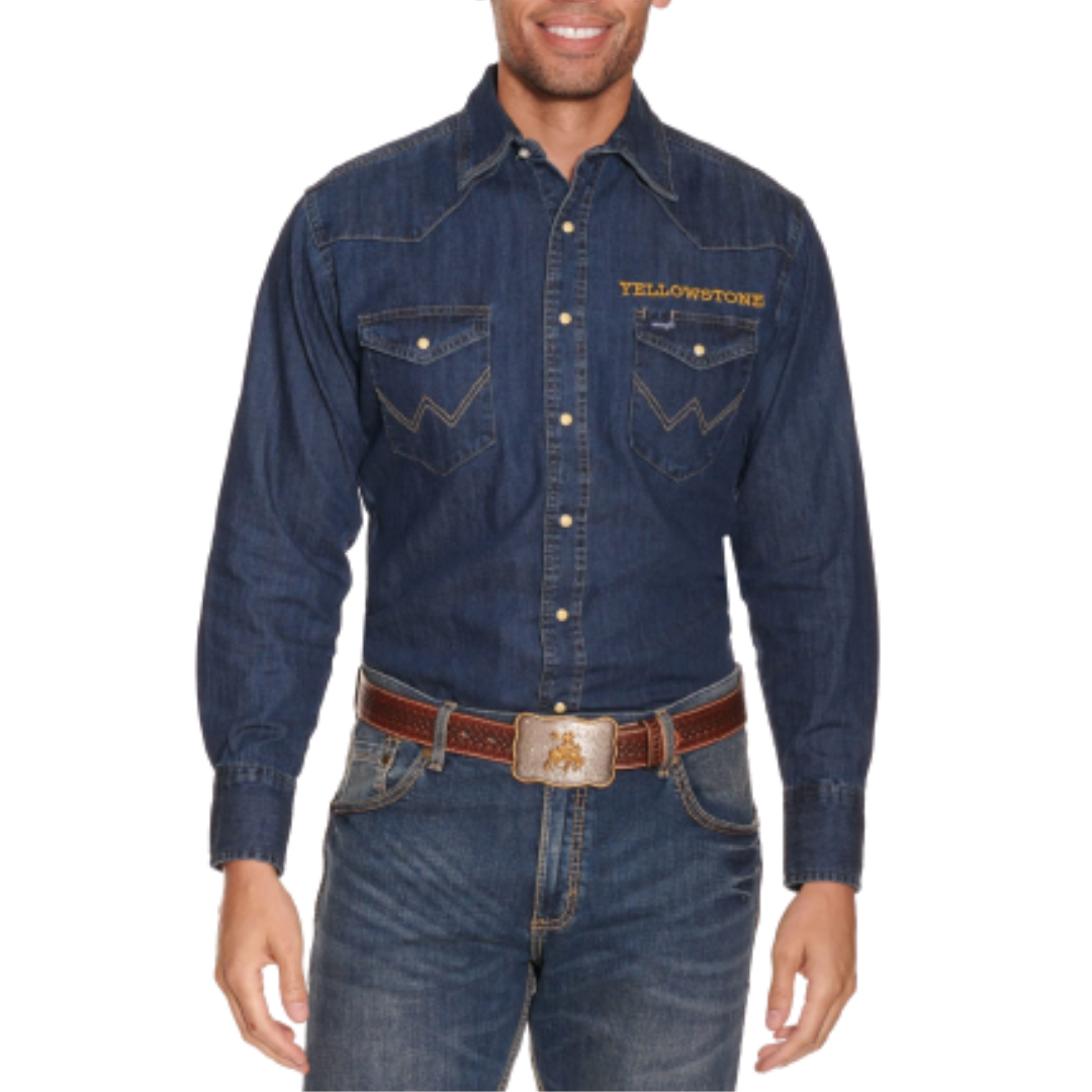 Wrangler Men's Yellowstone Dark Wash Indigo Shirt