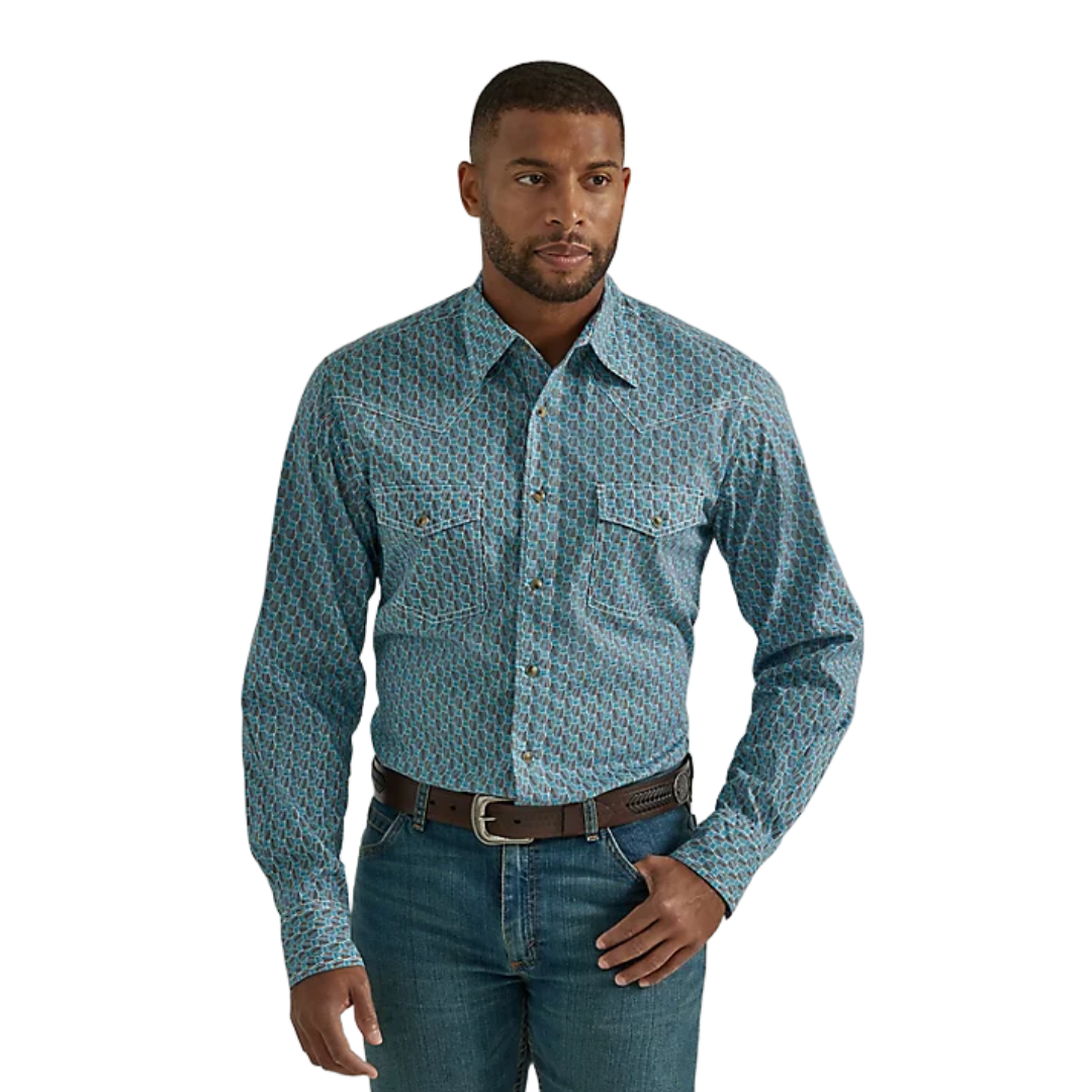 Wrangler Men's Teal Crosshatch 20x Competition Snap Shirt