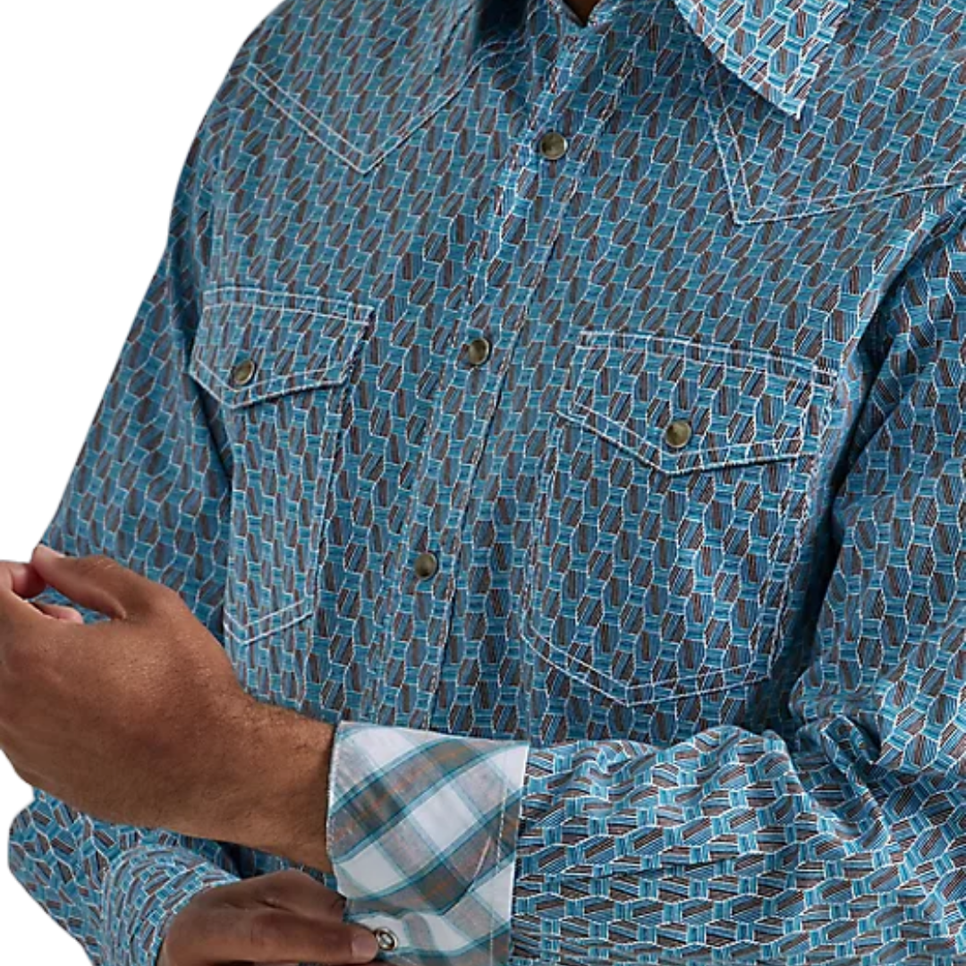 Wrangler Men's Teal Crosshatch 20x Competition Snap Shirt