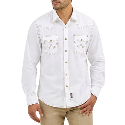 Wrangler Men's Retro Western Snap Solid Dobby White Shirt