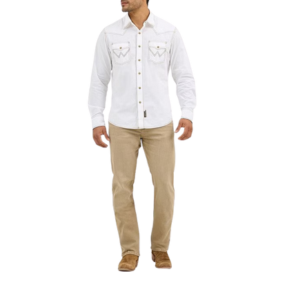 Wrangler Men's Retro Western Snap Solid Dobby White Shirt
