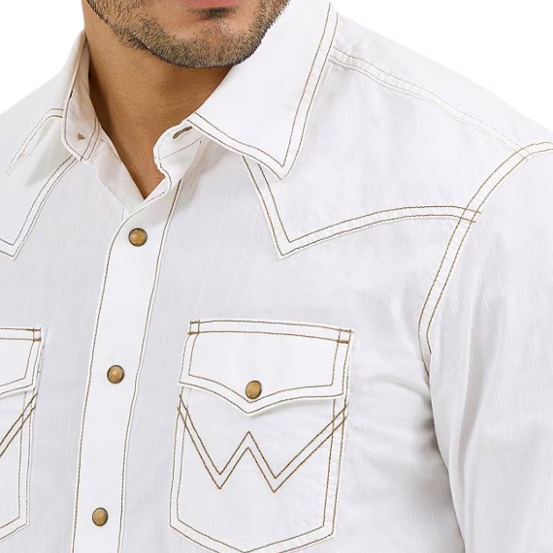 Wrangler Men's Retro Western Snap Solid Dobby White Shirt