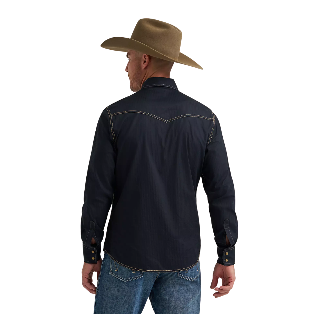 Wrangler Men's Retro Western Snap Solid Dobby Black Shirt