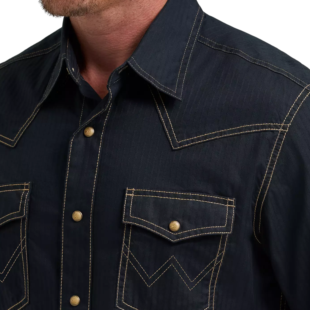 Wrangler Men's Retro Western Snap Solid Dobby Black Shirt