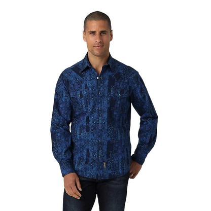 Wrangler Men's Retro Premium Snap Print In Bandana Blue Shirt
