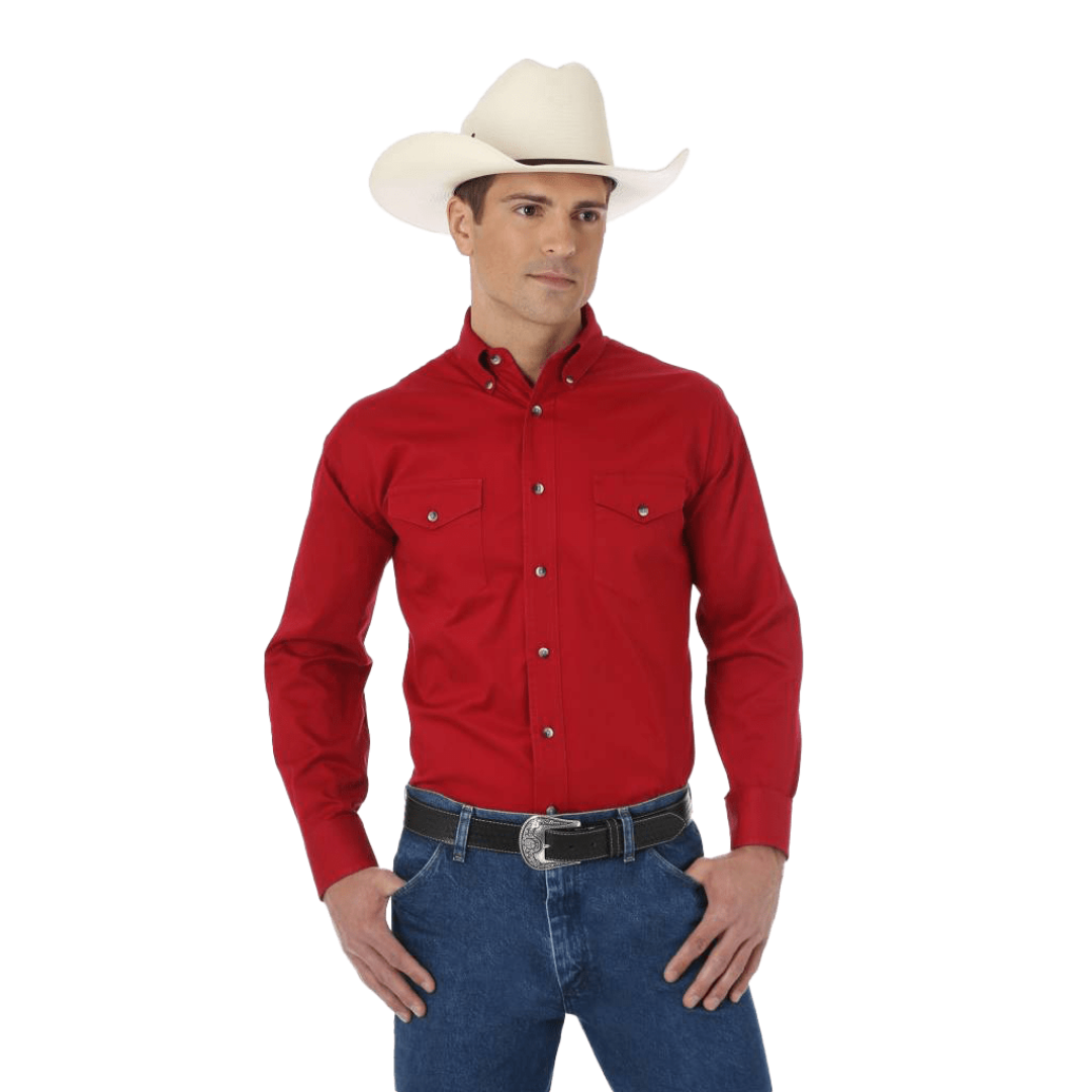 Wrangler Men's Red R Twill Long Sleeve Shirt