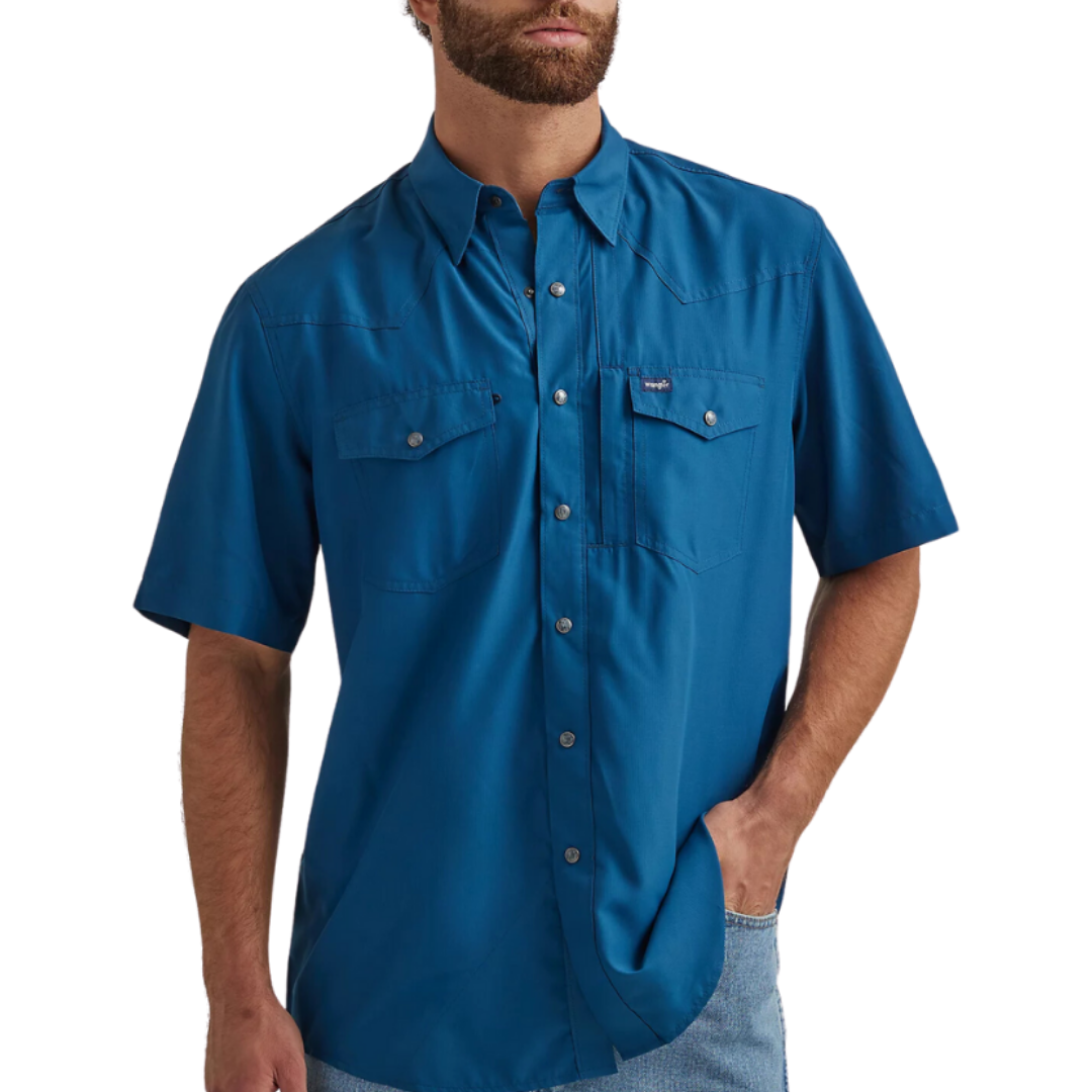 Wrangler Men's Performance Snap Short Sleeve Blue Shirt