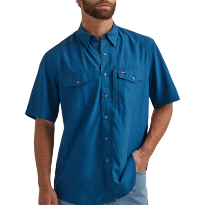 Wrangler Men's Performance Snap Short Sleeve Blue Shirt