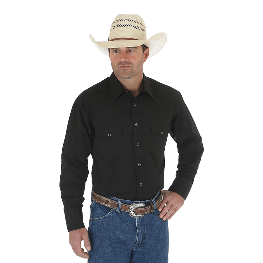 Wrangler Men's Long Sleeve Snap Solid Black Shirt