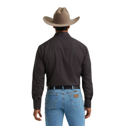 Wrangler Men's Long Sleeve Dobby Stripe Snap Black Shirt
