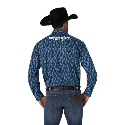 Wrangler Men's Logo Geometric Print Blue Shirt