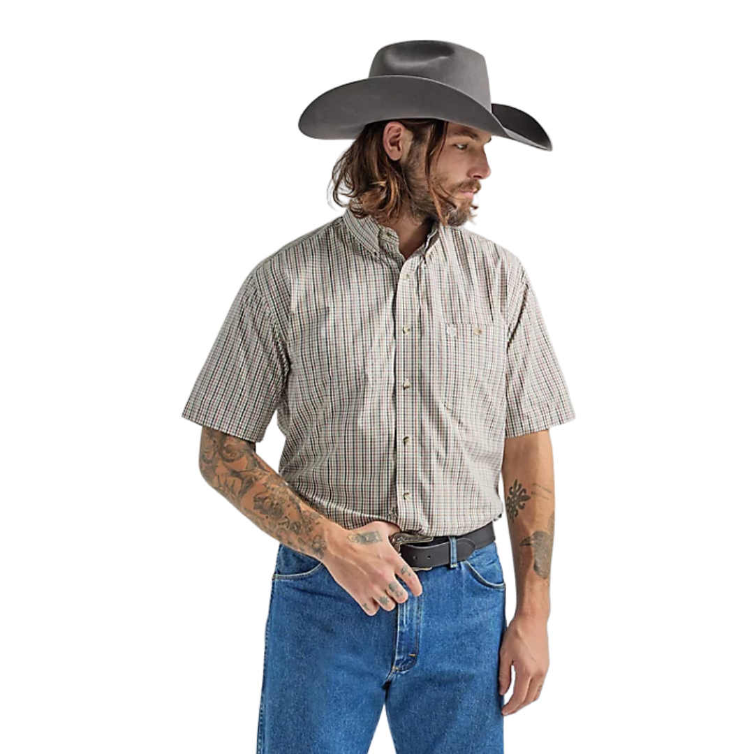 Wrangler Men's George Strait Plaid In Olive Red Shirt