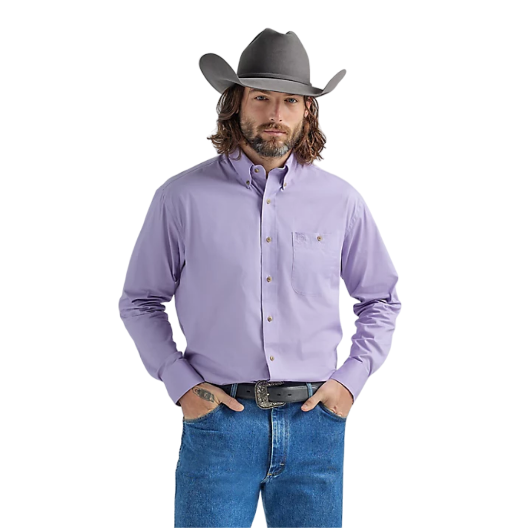 Wrangler Men's George Strait One Pocket Solid In Lilac Shirt