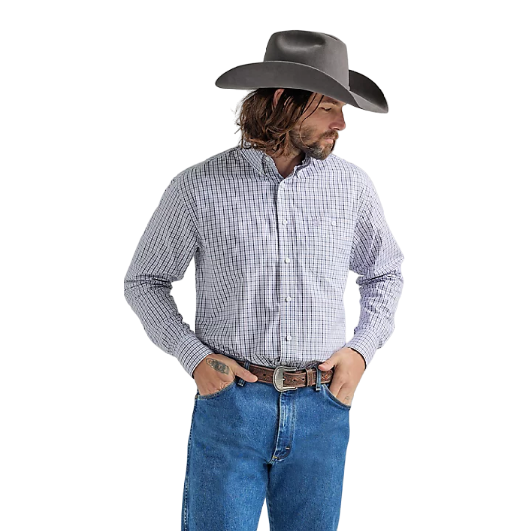 Wrangler Men's George Strait One Pocket Plaid In Lilac Shirt