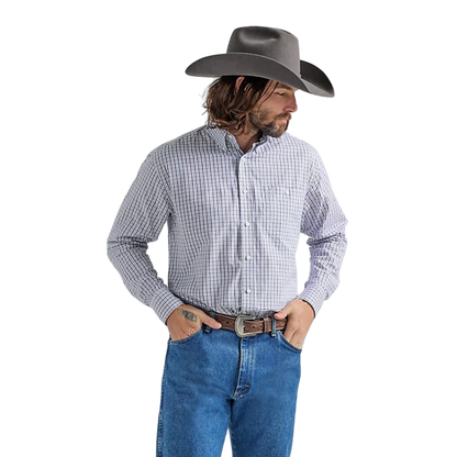 Wrangler Men's George Strait One Pocket Plaid In Lilac Shirt