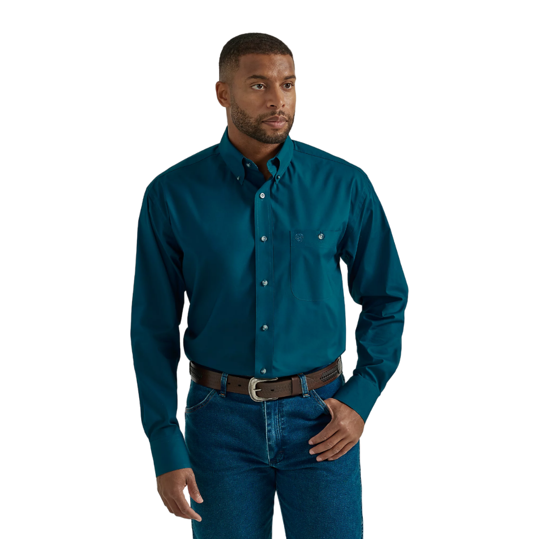 Wrangler Men's George Strait Button Down Teal Shirt