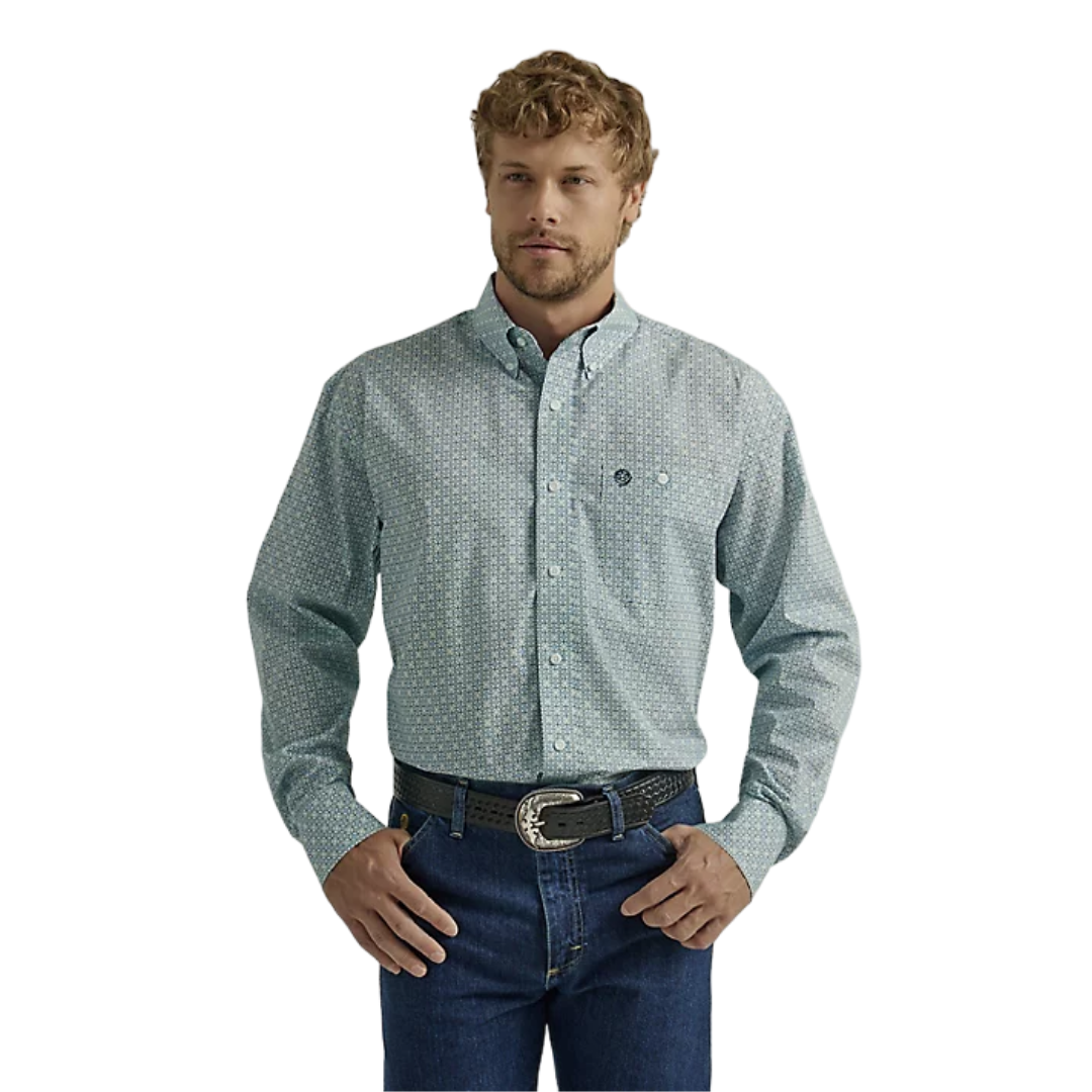 Wrangler Men's George Straight Geometric Print Blue Shirt