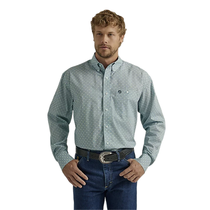 Wrangler Men's George Straight Geometric Print Blue Shirt
