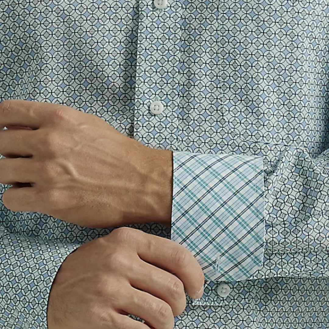 Wrangler Men's George Straight Geometric Print Blue Shirt