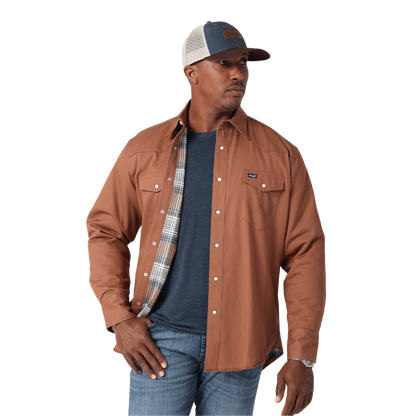 Wrangler Men's Brown Flannel Lined Print Shirt