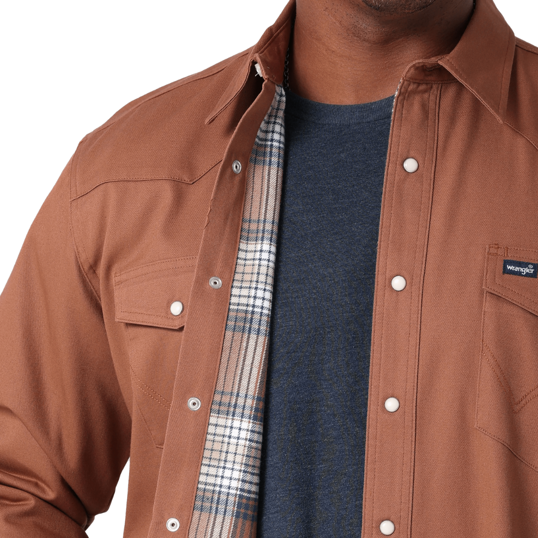 Wrangler Men's Brown Flannel Lined Print Shirt