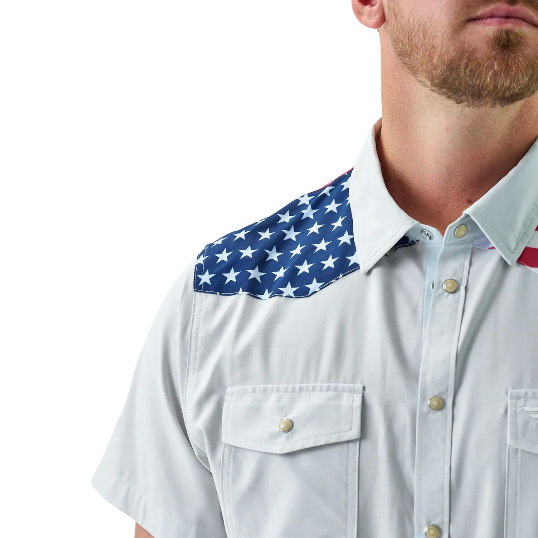 Burlebo Men's Performance All America Western White Shirt