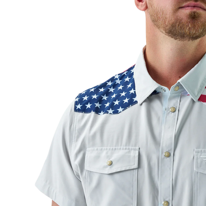 Burlebo Men's Performance All America Western White Shirt