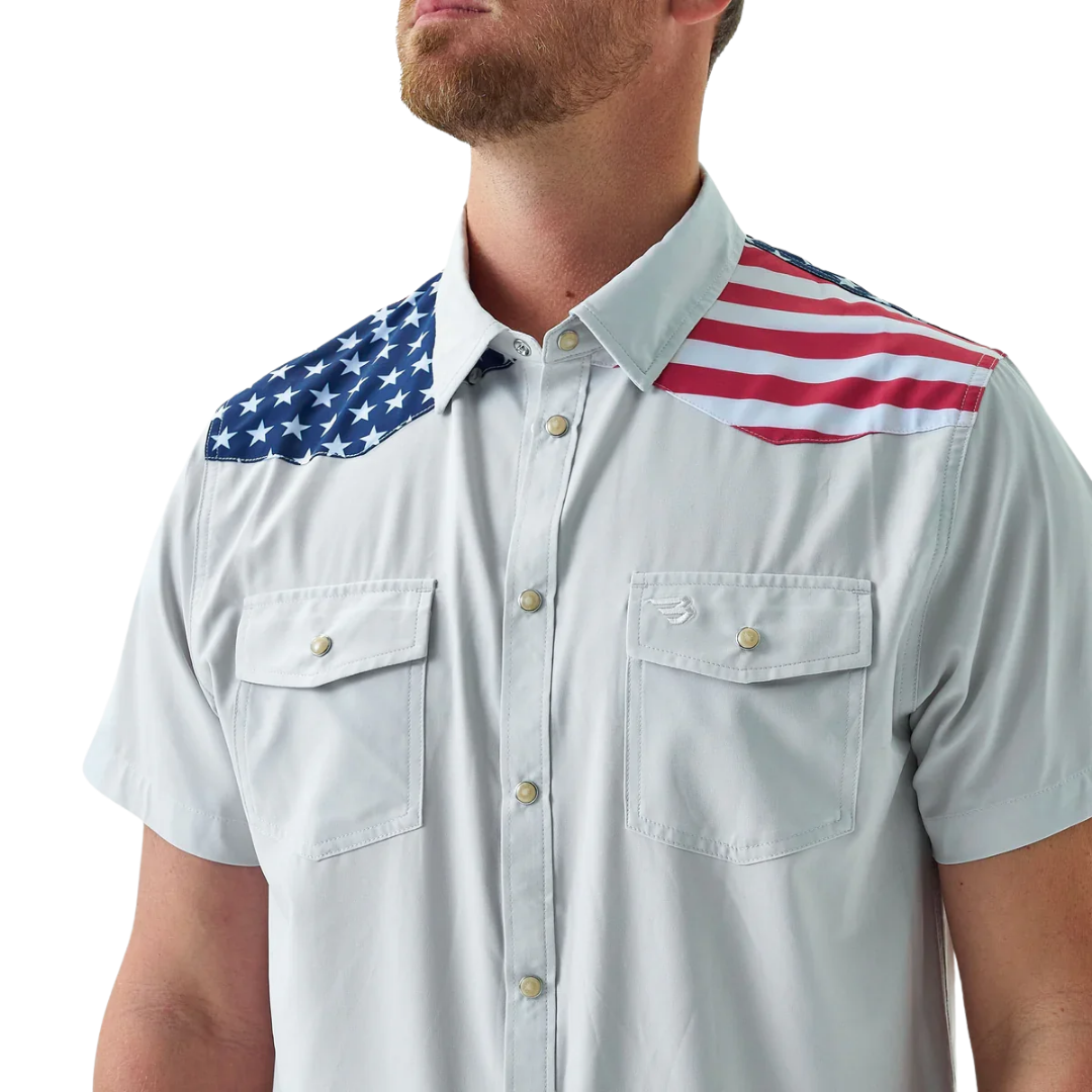 Burlebo Men's Performance All America Western White Shirt