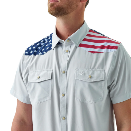 Burlebo Men's Performance All America Western White Shirt
