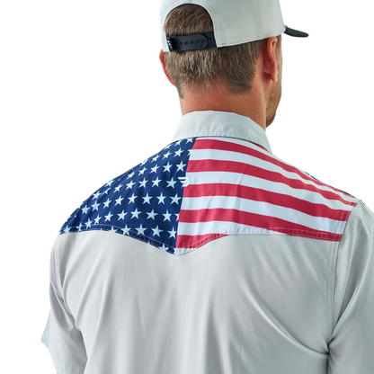 Burlebo Men's Performance All America Western White Shirt
