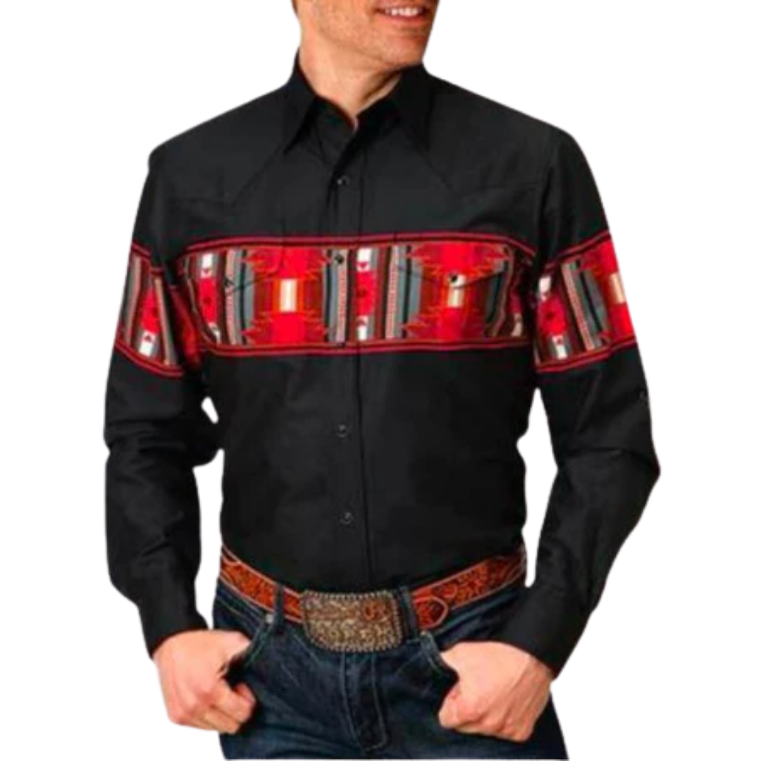 Roper Men's Snap Aztec Black Shirt