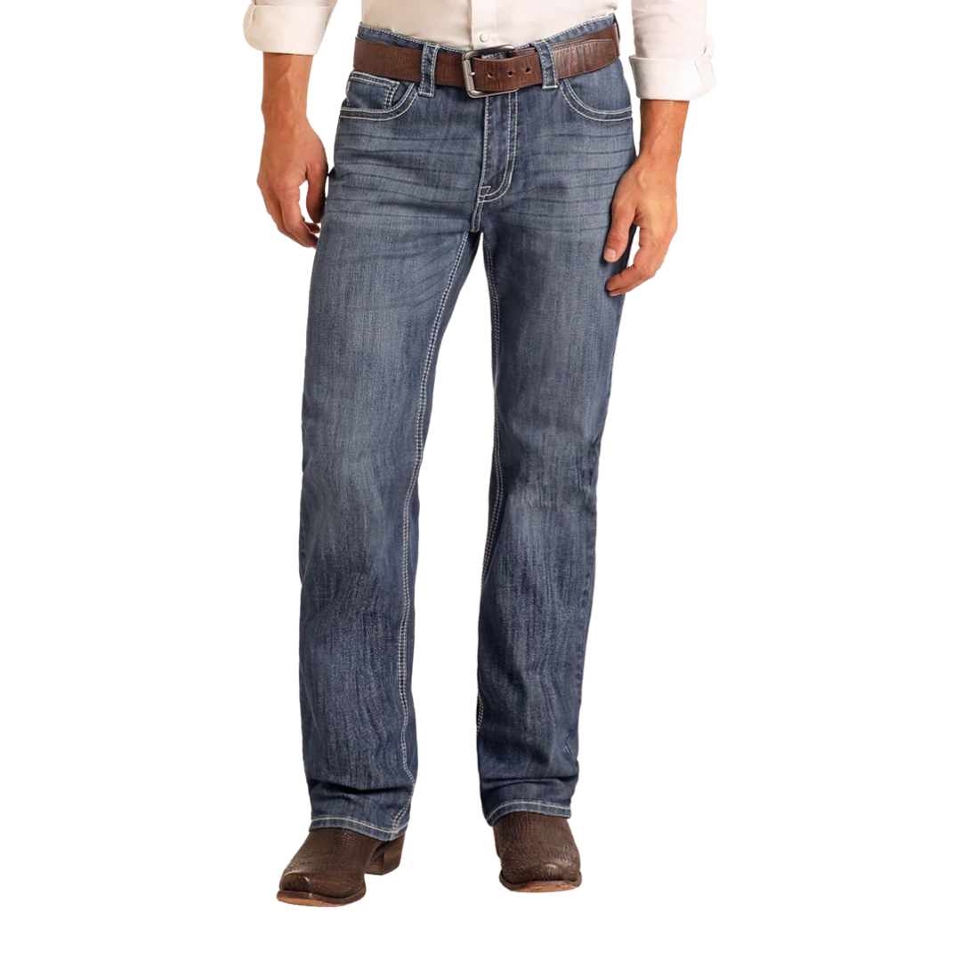 Rock & Roll Men's Double Barrel Straight Blue Jeans