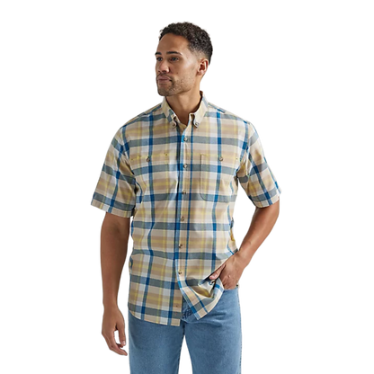 Wrangler Rugged Wear Easy Care Plaid In Khaki Blue Shirt