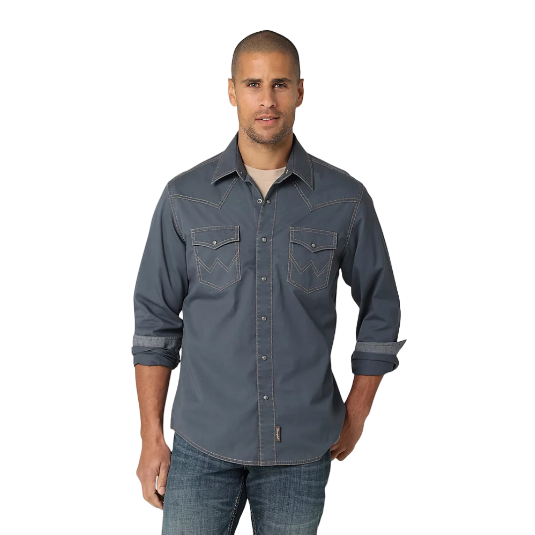 Wrangler Mens Retro Contrast Western Snap Flap Pocket Solid Shirt