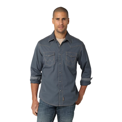 Wrangler Mens Retro Contrast Western Snap Flap Pocket Solid Shirt