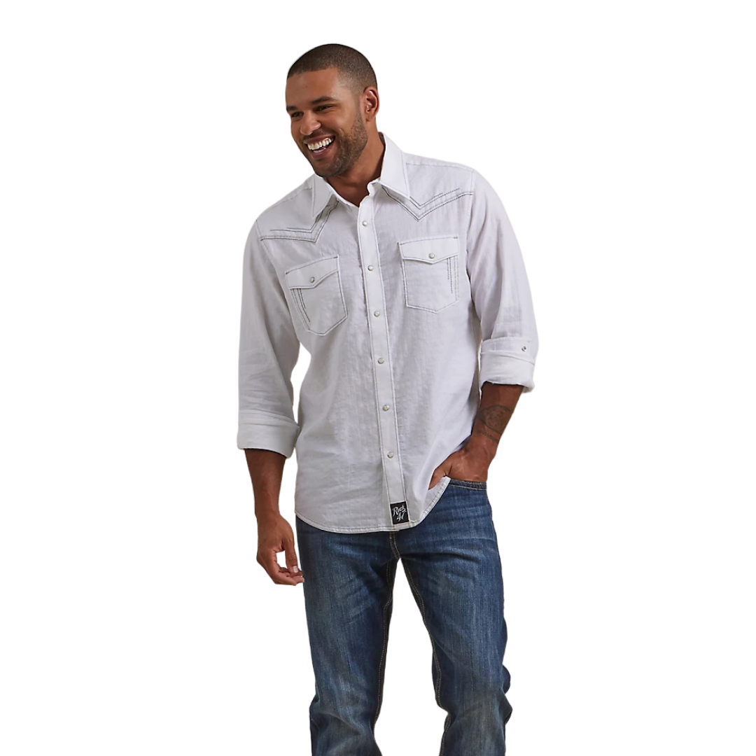Wrangler Mens Long Sleeve Western Snap White Shirt
