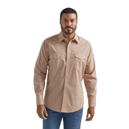 Wrangler Men's Silver Edition Copper Print Long Sleeve Western Shirt