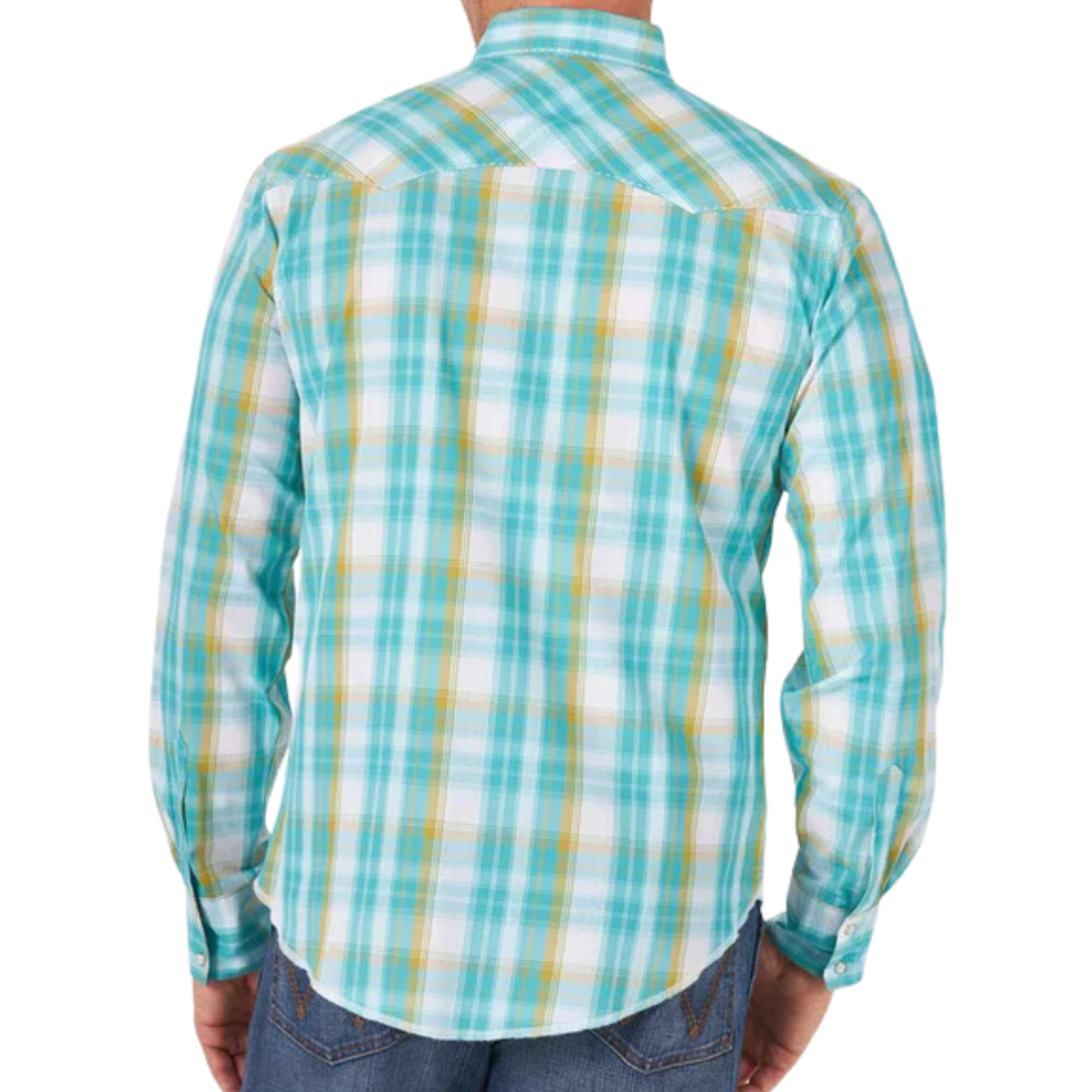 Wrangler Men's Fashion Western Plaid Turquoise Shirt