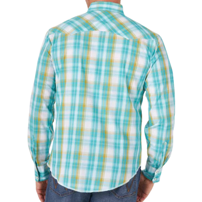 Wrangler Men's Fashion Western Plaid Turquoise Shirt