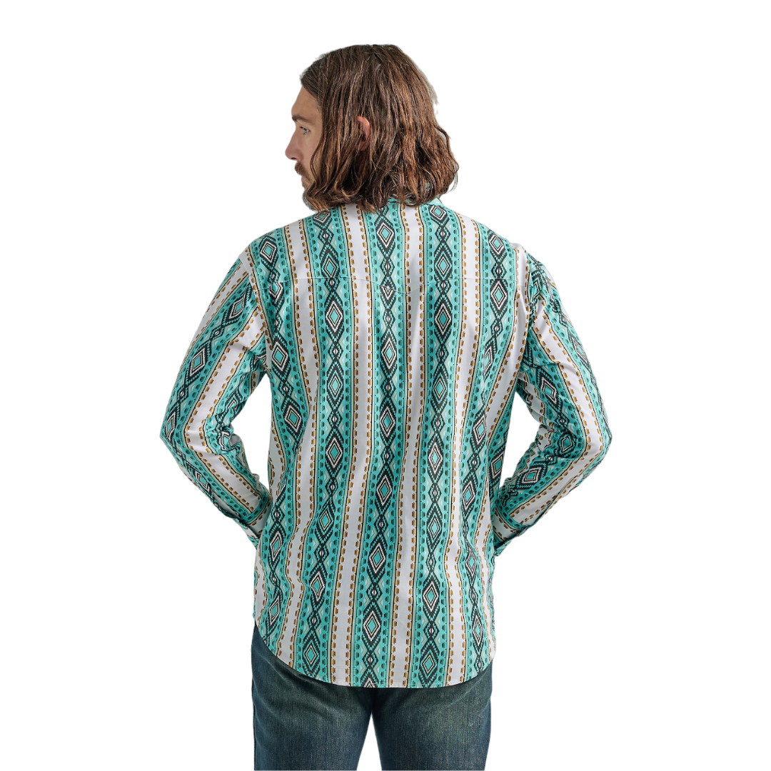 Wrangler Men's Checotah Snap Printed Turquoise Shirt - Big