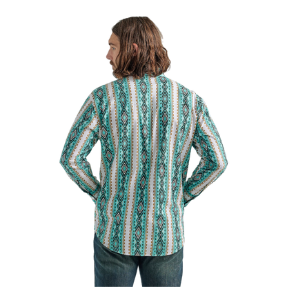 Wrangler Men's Checotah Snap Printed Turquoise Shirt - Big