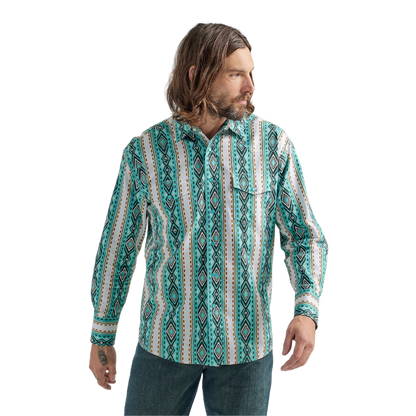 Wrangler Men's Checotah Snap Printed Turquoise Shirt - Big