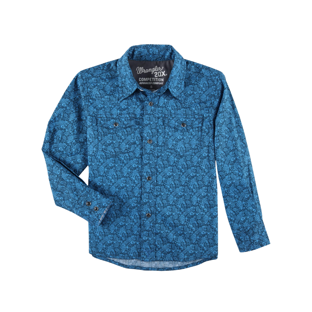 Wrangler Youth Boy's 20x In Floral Blue Shirt